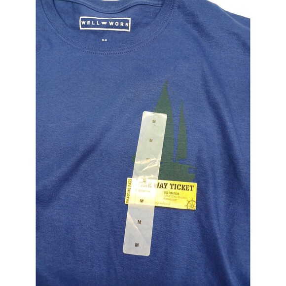 Vtg Blue T-Shirt Don't Miss the Boat Hibiscus Tropical Island Paradise Sz M - Picture 7 of 9